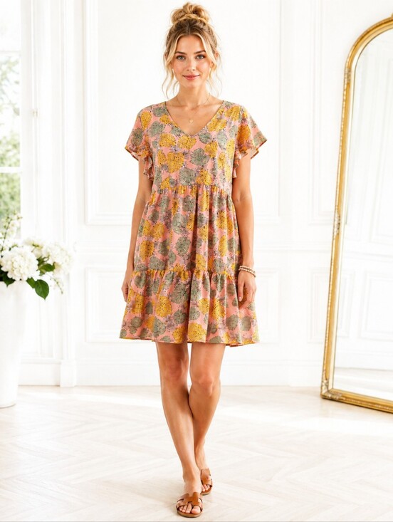 SHEIN Dresses & Skirts - SHEIN Curve Floral Babydoll Sundress | Pink Flutter Sleeve Mini Dress | Size 1XL